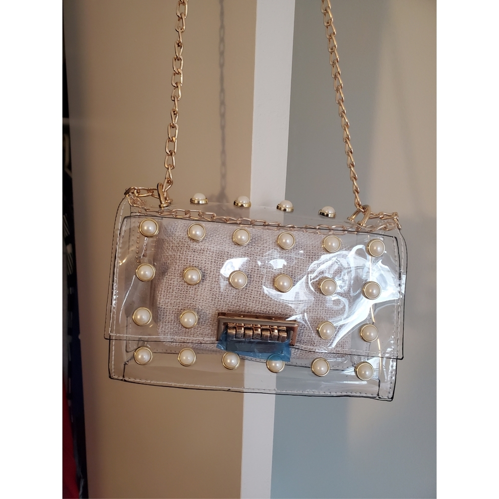 Faux Pearl Decor Clear Bag w/ Inner Clutch